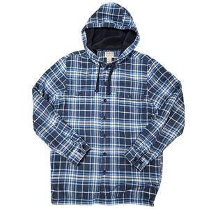 LLBean Mens Plaid Flannel Fleece Lined Hooded Shirt Jacket Traditional Fit Small